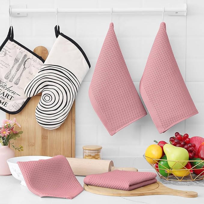 Homaxy 100% Cotton Waffle Weave Kitchen Dish Cloths, Ultra Soft Absorbent Quick Drying Dish Towels, 12 x 12 Inches, 8-Pack, Dried Rose