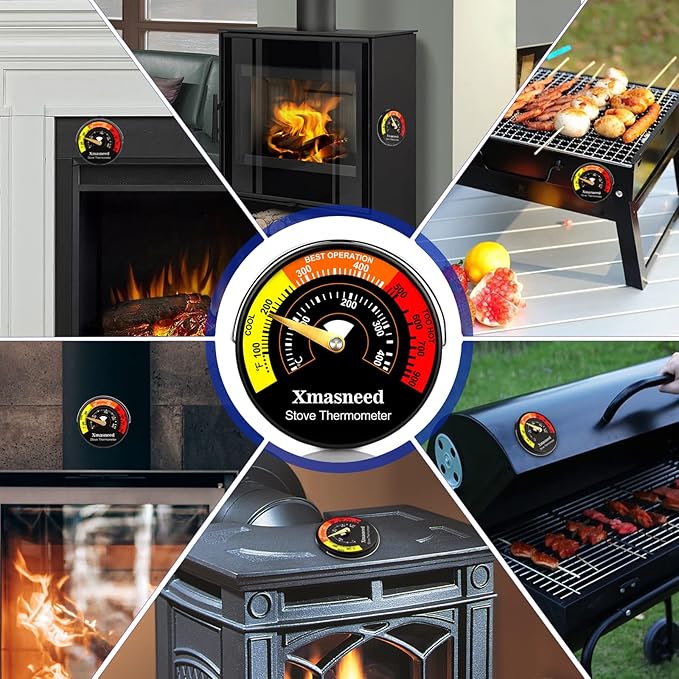 Wood Stove Magnetic Thermometer, Oven Temperature, Top Stove Thermometer for Wood Stoves, Gas, Pellet, Overheat Safety