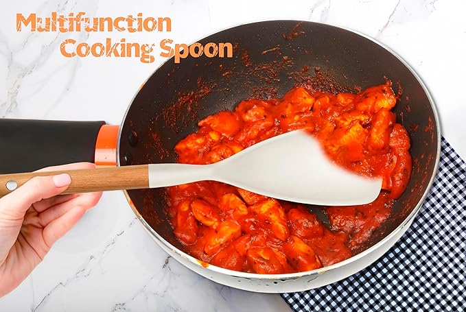 Large Silicone Kitchen Utensils Set, 6 PCS Nonstick Cooking Utensils Set with Wooden Handle, Heat Resistant and BPA Free Silicone Utensil Spatula Set for Cooking with Turner, Spoon and Ladle(White)