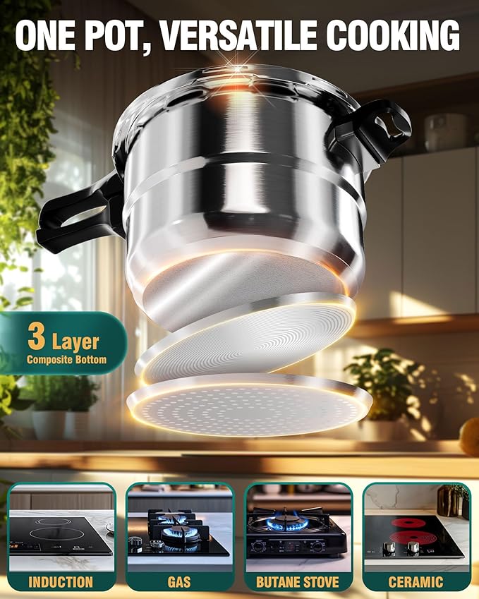WantJoin Pressure Cooker Stainless Steel 4 Qt, Commercial Stove Top Pressure Cooker Pot Used for Pressure Foodie or Steaming, Compatible with Gas & Induction Cooker