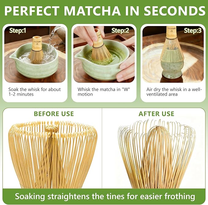 Bamboo Matcha Whisk, Handcrafted Organic Traditional Japanese Chasen, Matcha Stirrer Green Tea Preparation Mixing Tool Accessory (80 Prongs)