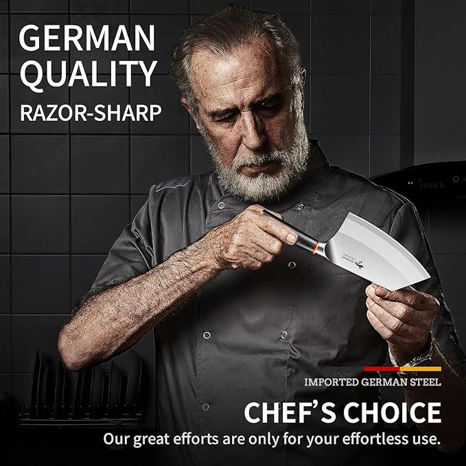 MAD SHARK 7 Inch Meat Cleaver Knife, German Stainless Steel Professional Vegetable Knife, Stainless Steel with Beautiful Pakkawood Handle, Heavy Duty Blade for Chef, Home Kitchen and Restaurant