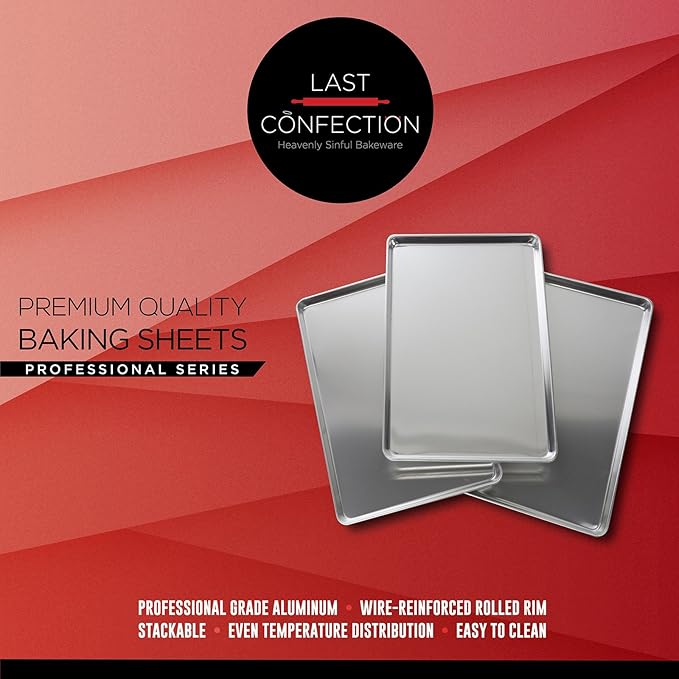 Last Confection 6 Cookie Baking Sheets 15" x 21" - Rimmed Aluminum Jelly Roll Trays - Three-Quarter Sheet Pans