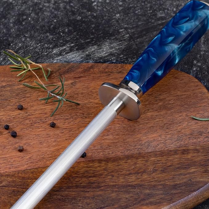 SENKEN Professional Knife Sharpening Steel with Blue Resin Handle - High Carbon Stainless Steel Rod for Sharpening & Honing Knives (Blue Resin)