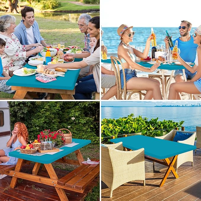 homing Rectangle Table Cloth Cover, Waterproof Polyester Elastic Fitted Tablecloth, Fits for 5 Foot Folding Tables, Washable Table Protector for Picnic, Camping, Outdoor (Teal, 30" x 60")
