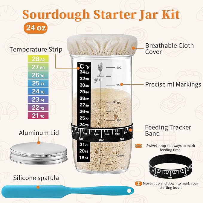 Aliggbent 40Pcs Sourdough Bread Baking Supplies, 10'' Round & Oval Banneton Bread Proofing Baskets with 24 oz Sourdough Starter Jar Kit, Digital Scale, Cutting Board, Knife, Bags ＆ Bread Making Tools