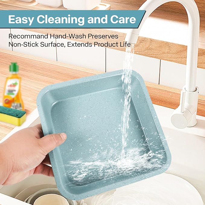 2-Pack 8 inch Square Baking Pan, Non-Stick Square Cake Pan for Cakes Lasagna Brownies, 8x8 Baking Pan, Even Heating, Easy to Clean, Light Blue