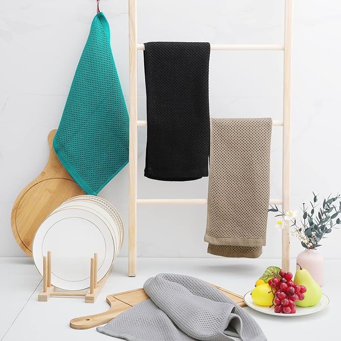 Homaxy 100% Cotton Waffle Weave Kitchen Dish Towels, Ultra Soft Absorbent Quick Drying Cleaning Towel, 13 x 28 Inches, 12-Pack, Tan