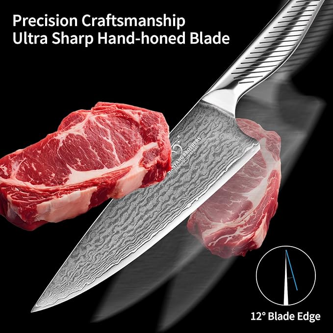 NANFANG BROTHERS® 16 Pieces Damascus Kitchen Knife Set, High Carbon Damascus Steel Chef Knife Set, Stainless Steel Ergonomic Handle for Chef, with Built-in Sharpening Rod