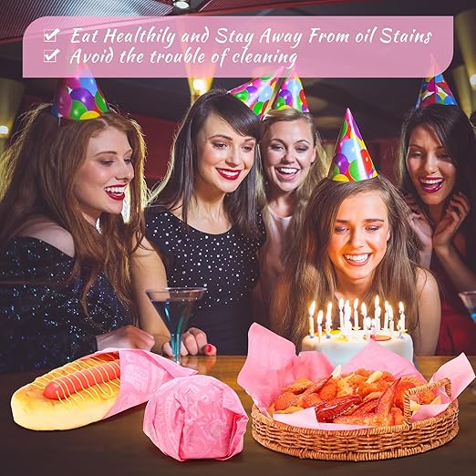 Outus 600 Pcs 12 x 12 Inch Deli Wax Paper Sheets Grease Resistant Tray Basket Liners Newsprint Paper Water and Grease Proof Sandwich Wrapping Square Hot Dog Wrappers for Food Baking (Pink)