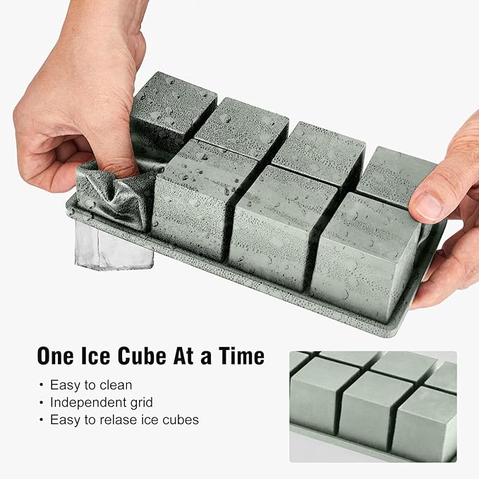 Samuelworld Large Silicone Ice Cube Tray Molds, 3-Pack, Big 2 Inch Cubes - Food Grade, Flexible, 8 Cavity Easy Release Slow Melting Ice for Whiskey, Cocktails, Gifts & Christmas - Green/Pink/Blue