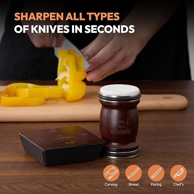 Rolling Knife Sharpener - Multi Angle Knife Sharpeners Tool Kit for Kitchen & Chef Knives, Diamond & Ceramic Honing Discs with 12°, 15°, 20° & 25° Magnetic Base - Manual Safe Roller Sharpening