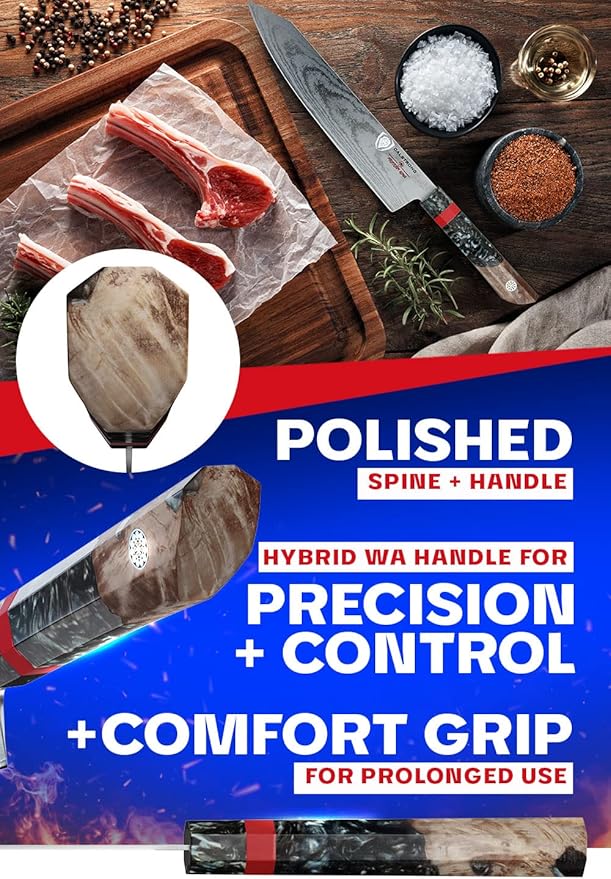 Dalstrong Chef Knife - 9.5 inch - Firestorm Alpha Series - Premium 10Cr15CoMoV High-Carbon Steel - Traditional Japanese Wa Stabilized Wood & Resin Handle - Kitchen Knife - Chef's Knife - w/Sheath