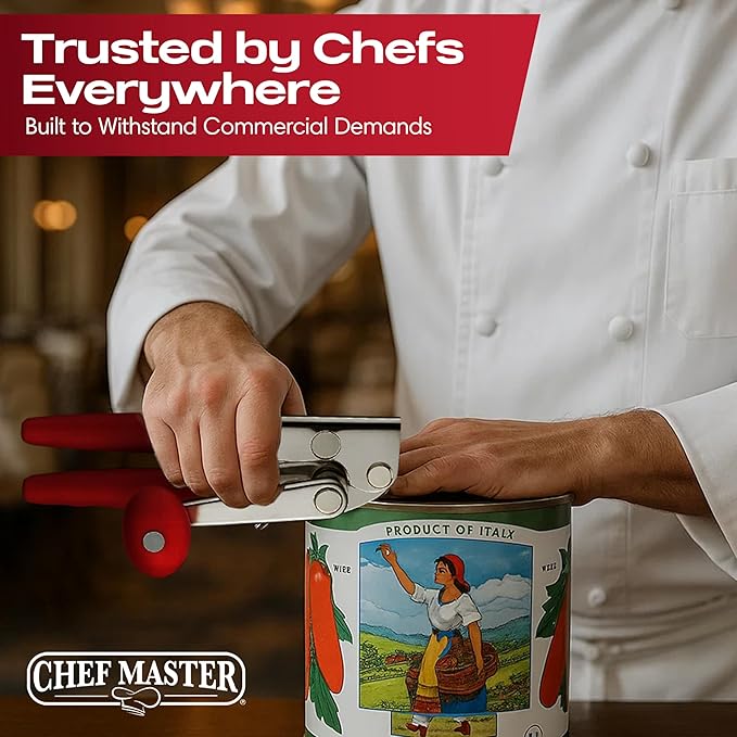 Chef-Master 2-Pack Heavy Duty Can Opener with Anti-Slip Grip, Manual Handheld for Large Cans