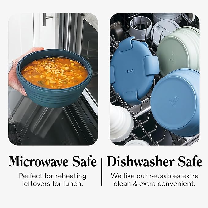 Stojo Nestable Collapsible Food Storage Container -Set of 4, Eucalyptus- Leak-Proof Airtight Seal Made With Food Grade Silicone For Meal Prep, Lunch Box, Pantry Organizer - Microwave & Dishwasher Safe