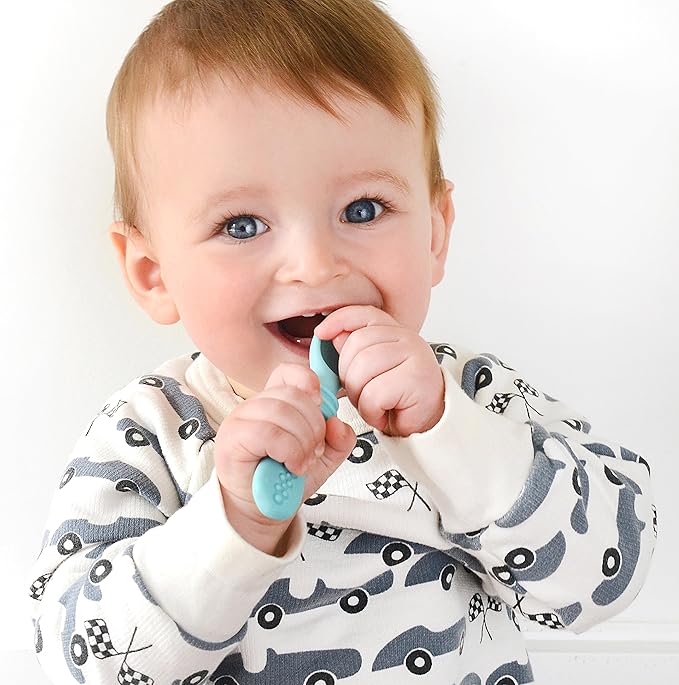 PrimaStella Silicone Chew Spoon Set for Babies and Toddlers - Safety Tested - BPA Free - Microwave, Dishwasher and Freezer Safe - Earth Shades