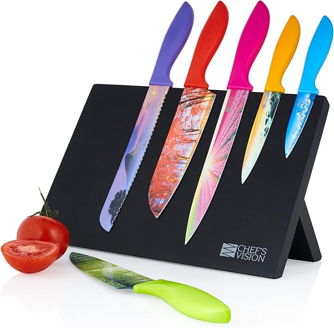 Chef’s Vision Magnetic Knife Block - Black - Stylish Kitchen Magnetic Knife Holder - Elegant Free Standing Knife Display - Ideal for Colorful Knives - Sleek Kitchen Décor - Knife Block without knives