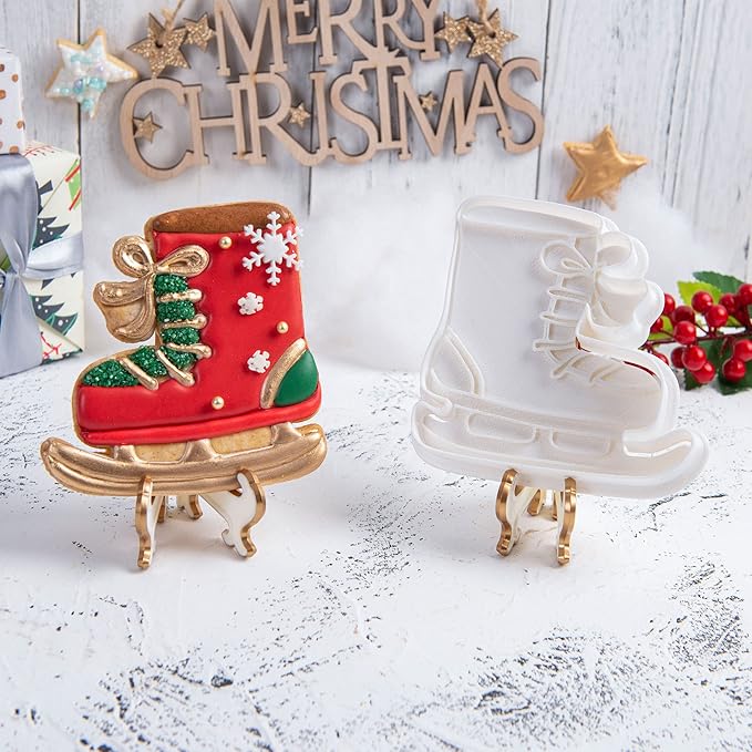 Flycalf Christmas Cookie Cutters for Holiday Baking, with 3D Stamper PLA Snowflake Shapes Kitchen Cake Decorating Birthday Gifts Party Pastry Mold Supplies Biscuit Fondant Tools