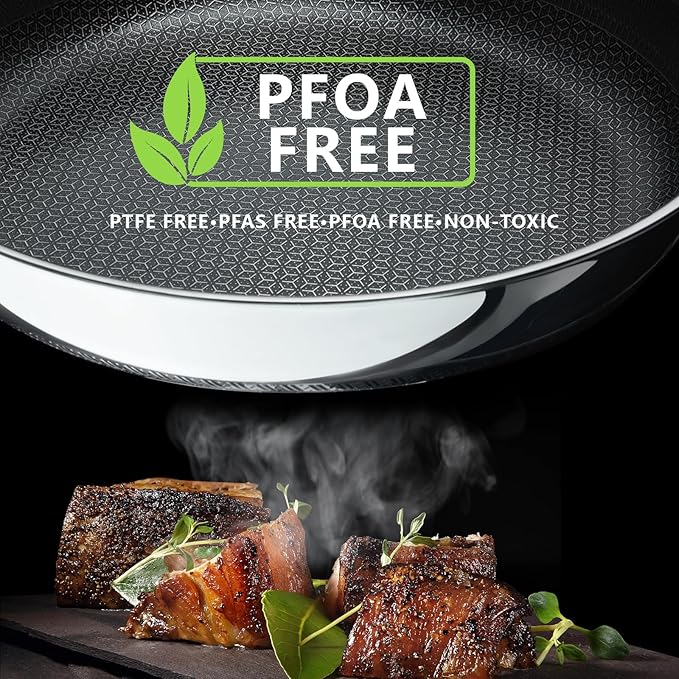Non Stick Frying Pans Set, 8" 9.5" 11" Stainless Steel Pan Set, Ceramic Skillet with Stay-Cool Handle, Non Toxic, PFAS PFOA PTFE Free, Dishwasher Safe, Induction, Suitable with All Cooktops