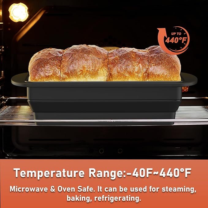 Foldable Silicone Loaf Pan with Metal Reinforced Rim Support - Nonstick Silicone Baking Mold for Homemade Loaf, Bread and Meatloaf - (9"x4"x2.5", Black, 1 Piece)