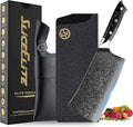 SliceElite Elite Series 7-Inch Damascus Bone Cutting Knife – VG10 Steel Blade with Forged Carbon Fiber Handle Infused with Gold Leaf, Sheaths Option (Bone Cutting Knife with Leather Sheath)