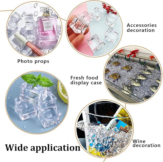 Fake Ice, Clear Fake Ice Cubes Acrylic, 17 mm 100 PCS Acrylic Decorative Ice Cubes for Photography Accessories Props Decoration Vase Fillers