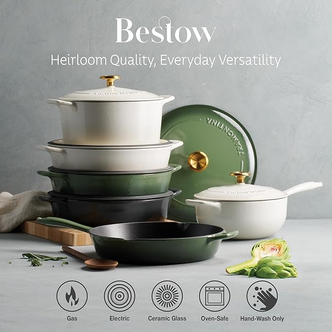 Tramontina Bestow Enameled Cast Iron Dutch Oven Pot with Lid, Round 5.5-quart, Smoke (Gold Knob)