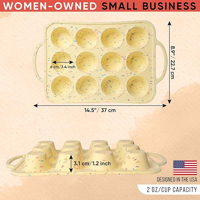 Silicone Mini Muffin Pan 12 Count – Non-Stick Muffin Pans for Baking, BPA-Free Silicone Cupcake Pans for Baking, Easy Release, Metal Handles, Oven & Dishwasher Safe