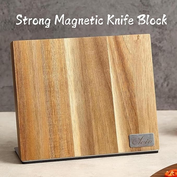 Wakoli EDIB 6-Piece Damascus Knife Block Set – Professional Japanese Style Kitchen Knives with Magnetic Acacia Block | Genuine Damascus Steel Blades with VG10 Core | Ergonomic Pakkawood Handles
