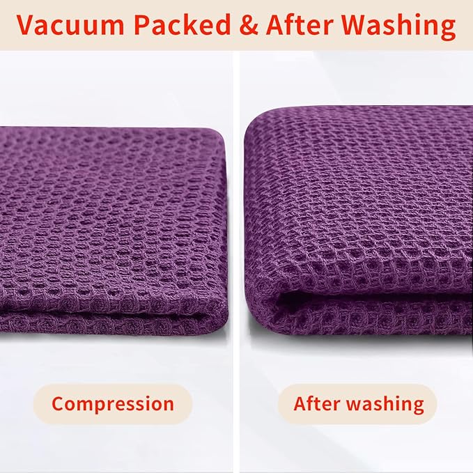 Homaxy 100% Cotton Waffle Weave Kitchen Dish Cloths, Ultra Soft Absorbent Quick Drying Dish Towels, 12 x 12 Inches, 12-Pack, Purple