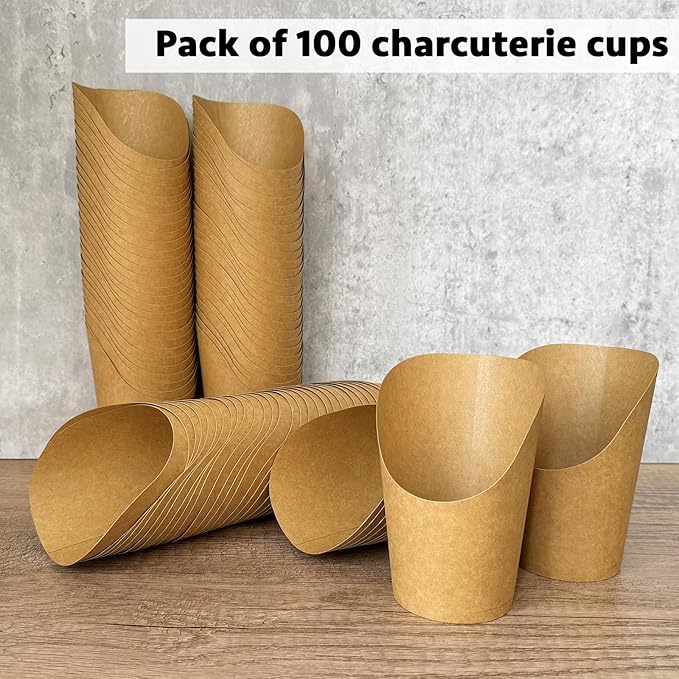 CAMKYDE 100 Pcs French Fries Holder, 14oz Disposable Paper French Fry Cups Charcuterie Cups for all Occasions (14oz, Brown)