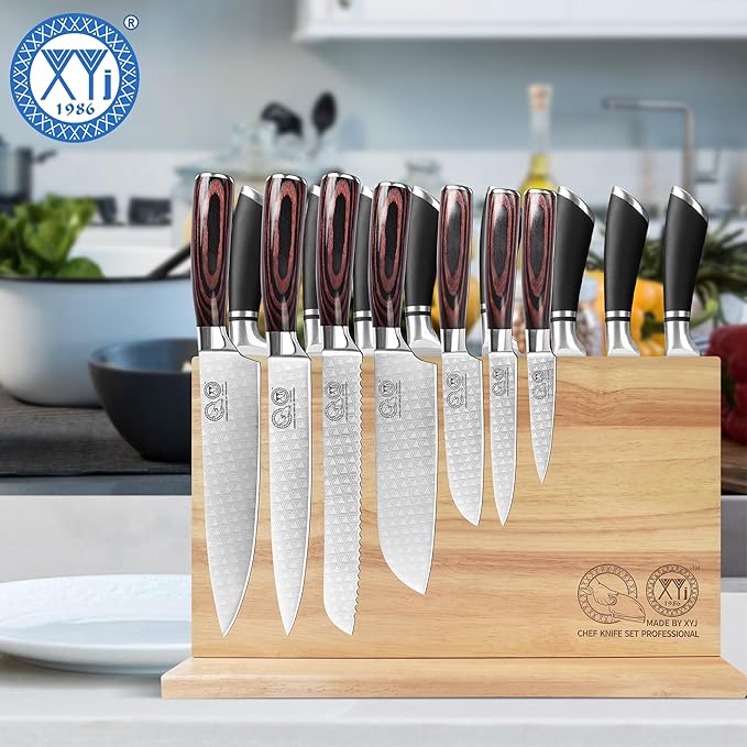 XYJ Authentic Since 1986 Magnetic Knife Block, Powerful Double-Sided Wooden Magnetic Knife Holder, Cutlery Display, Universal Kitchen Knife Stand Storage Rack Without Knives
