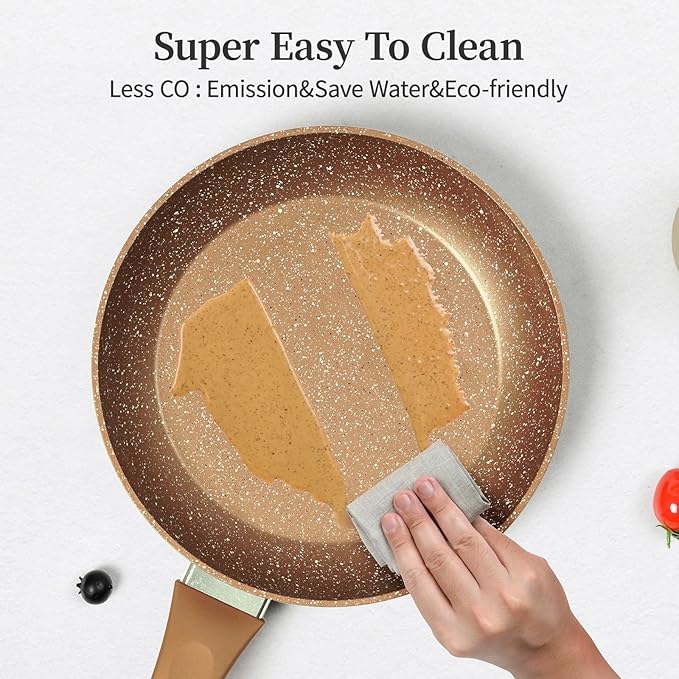 Innwewell Non Stick Frying Pan - Granite Stone Non Stick Skillet, Safe&No Toxic Pans for Cooking, Large Nonstick Cookware Chef's Pan, Induction Compatible, PFOA Free(11inch, Gold)
