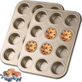 Mini Muffin Pan 2-Pack, Premium Small Cupcake Pans, Carbon Steel 12-Cup Muffin Tin, Versatile Non-Stick Bakeware