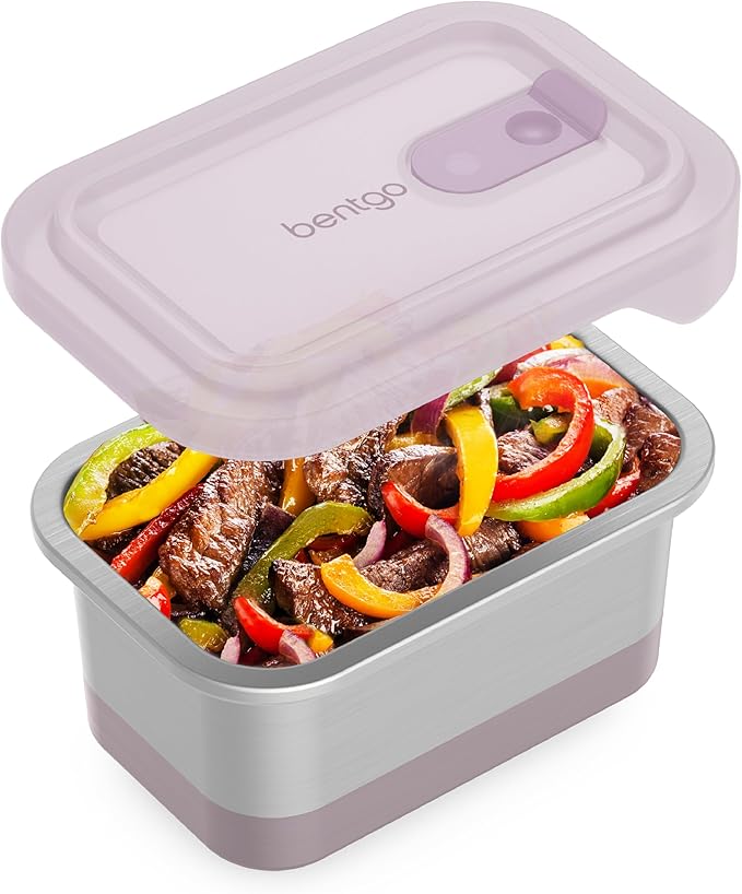 Bentgo MicroSteel Heat & Eat Container – Microwave-Safe, Leak-Proof, Easy-to-Clean, Lightweight Stainless Steel Reusable Food Storage with Airtight Silicone Lid (Lunch Size; 3-Cup Capacity; Dusk)