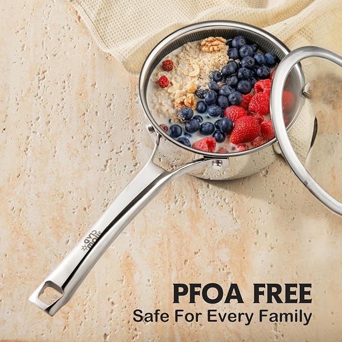 Sauce pan with lid,1.5 Quart Hybrid Nonstick Sauce pans set, Stainless Steel cookware,non stick Pots PFOA Free,Works on Induction,Ceramic and Gas Cooktops