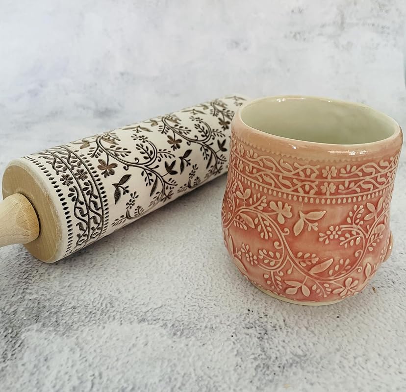 Embossing Rolling Pin Designed in Cooperation between Algiscrafts and Pottery by Jas FLORAL VINE for Ceramic and Cookies