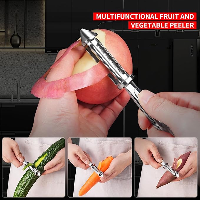 MAD SHARK Vegetable Peeler for Kitchen, Potato Peeler, Fruit Carrot Veggie Peelers, Design with Ergonomic Non-Slip Handle, I-Shaped Stainless Steel Serrated（Flat/Serrated Blade 2 in 1）