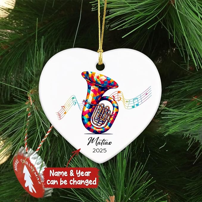 Tuba Player Ceramic Ornaments Xmas Tree, Personalized Tuba Ornament Gifts for Music Lovers, Musical Instrument Ceramic Ornament 2025, Custom Instrumentalist Christmas Keepsake Decor with Name & Year