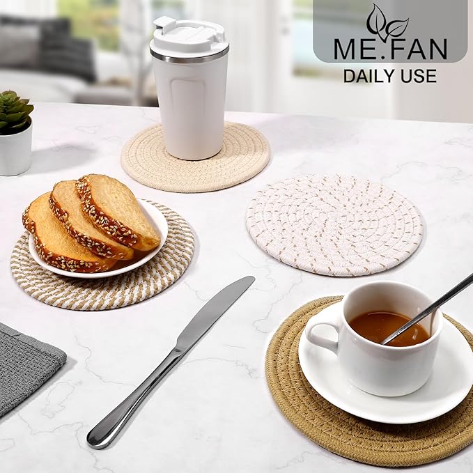 ME.FAN 7 Inch Trivets/Potholders 4 Set Cotton Thread Weave Trivets for Pots and Pans - Large Coasters/Hot Pads to Protect Desktop & Countertop - Mix 2