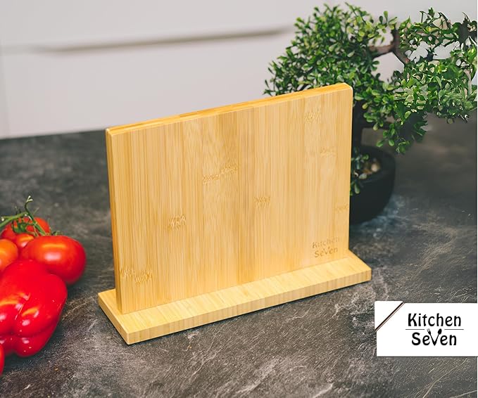 Knife Block Magnetic Knife Holder with Powerful Magnet, 100% Pure Bamboo Large Capacity Knife Organizer Block, Double Side Strongly Magnetic Kitchen Utensil Display (Stand)