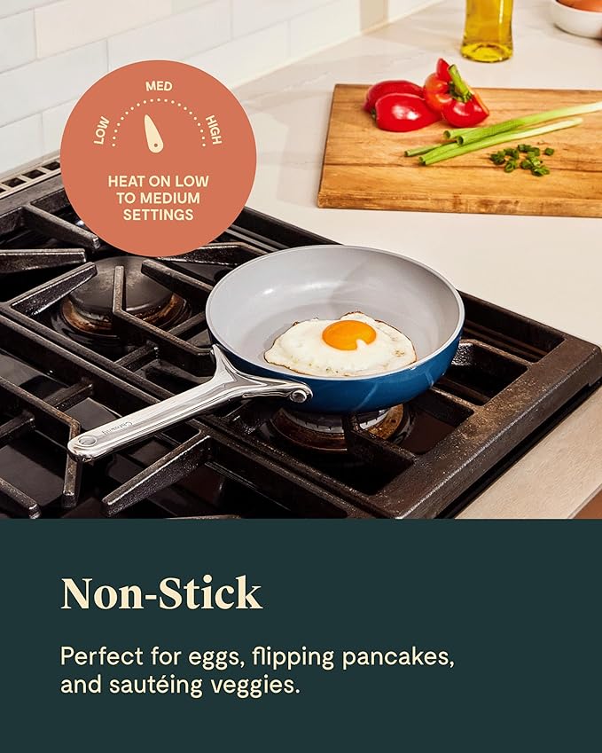 Caraway Nonstick Ceramic Mini Fry Pan With Glass Lid (1.05 qt, 8") - Non Toxic, PTFE & PFOA Free - Oven Safe & Compatible with All Stovetops (Gas, Electric & Induction) - White