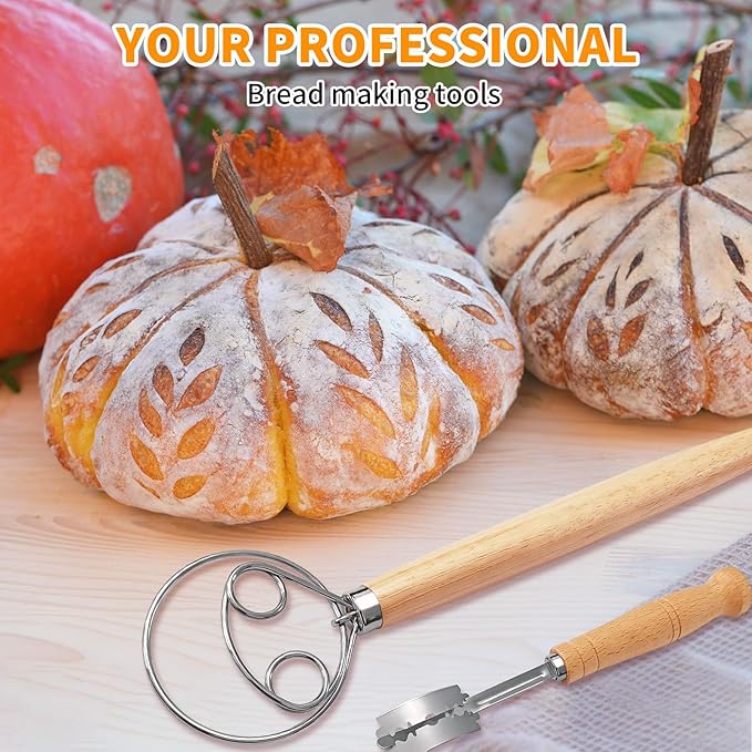 ALLTOP Danish Dough Whisk and Bread Lame Set - Dough Mixer and Bread Scoring Knife for Easy Mixing,Cuts - Essential Sourdough Making Tool for Novices & Expert Bakers