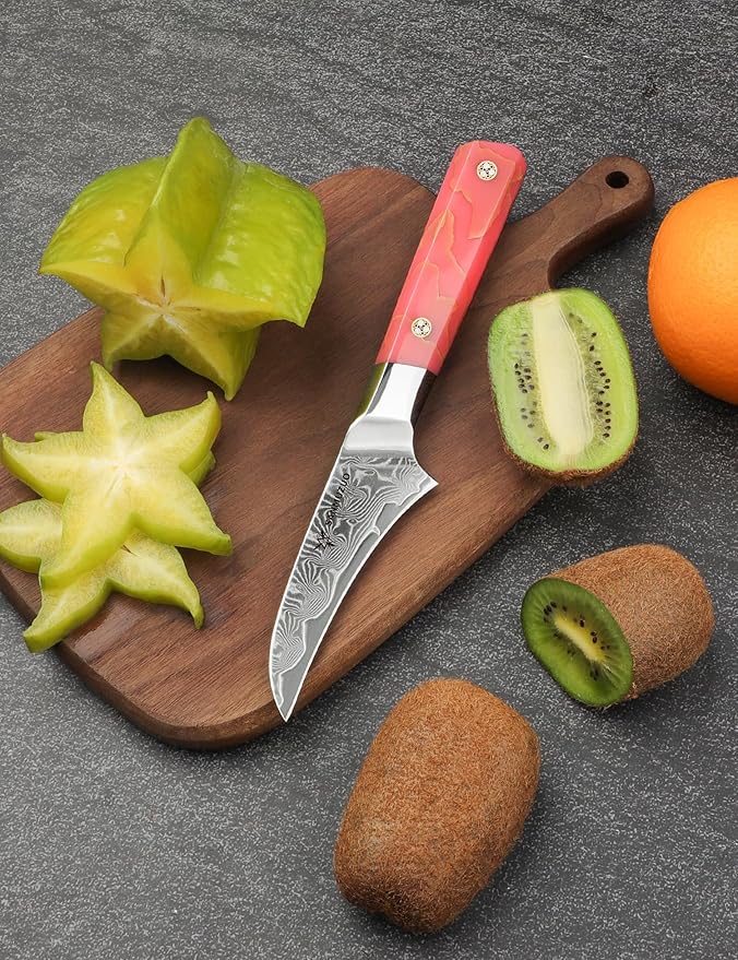 Bird Beak Paring Knife 3.5 Inch, Professional Kitchen Peeling Knife, Ultra Sharp Damascus Powder Steel with Full-tang Resin Handle, SHENG Series