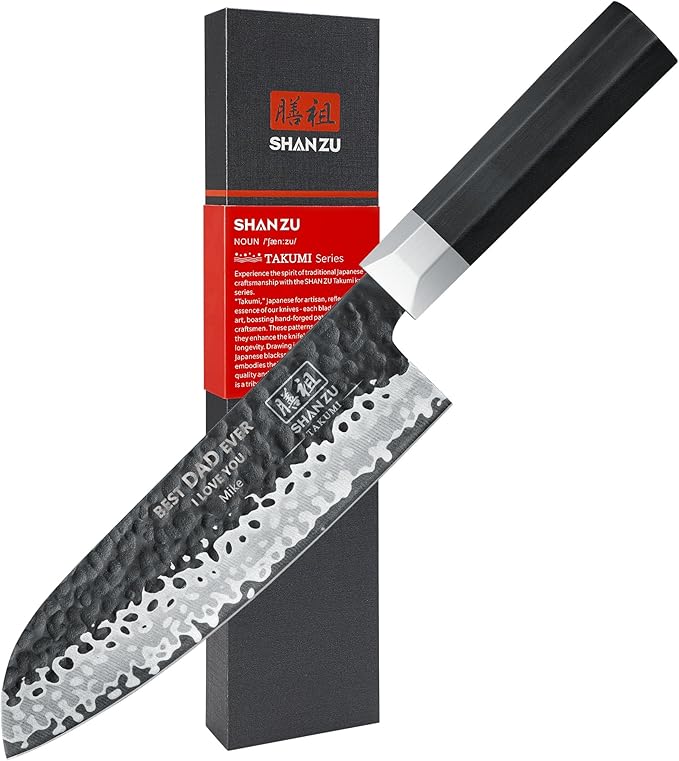 SHAN ZU Customize Chef Knife 7 Inch, High Carbon Steel 10Cr15Mov Professional Knife, Sharp Cooking Knife with G10 Handle Dishwasher Safe, Mothers Fathers Bithday Day Gifts for Women Mom Men Dad