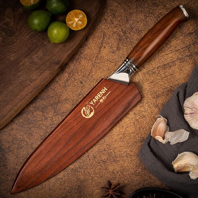 YARENH Damascus Chef Knife 8 Inch with Sheath, Professional Kitchen Knife, 73 Layers Damascus High Carbon Steel, Full Tang Sandalwood Handle, FYW Series