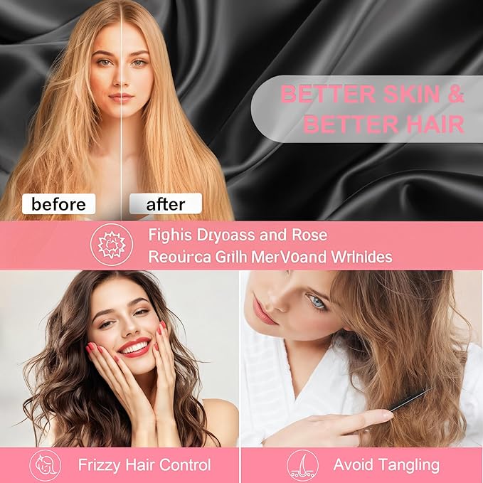 Mulberry Silk Pillow Cases Queen Size with Hidden Zipper, Ultra Smooth and Soft Breathable Cooling Silk Satin Pillowcase for Hair and Skin, Gifts for Women Men (Black, 20x30 Inches, 1 Pack)