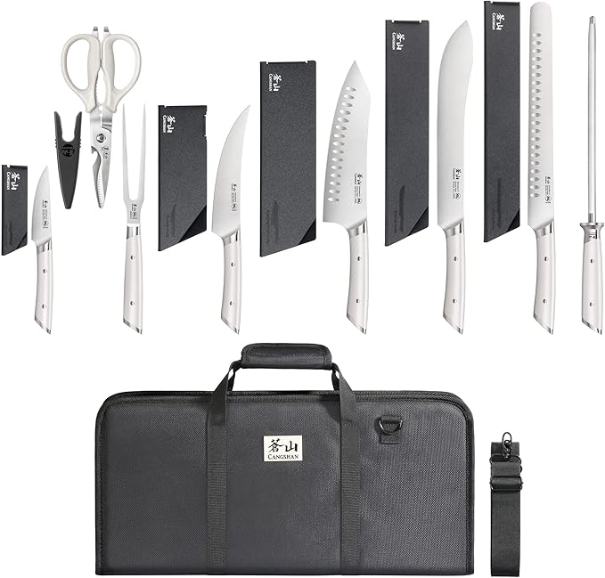 Cangshan HELENA Series German Steel Forged BBQ Knife Set (White, 9-Piece Bag Set)