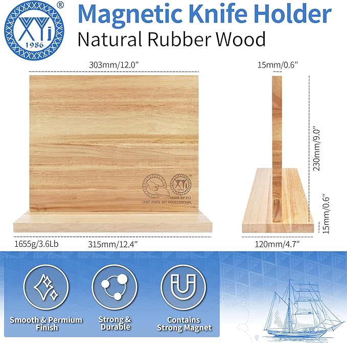 XYJ Magnetic Knife Block,Double-Sided Knife Holder,Knife Block with Strong Magnets,Kitchen Cutlery Display Stand, Knives Storage Rack,Large Capacity, Strongly Magnetic Organizer Tool