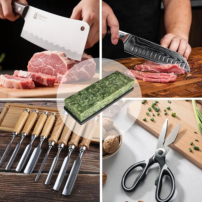 Knife Sharpening Stone Set,10000 Grit Whetstone Final Fine Polishing Natural Green Honing Oilstone for Knives Tools,Cutting Tools